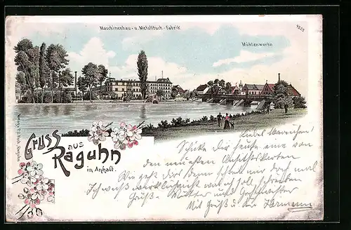 Lithographie Raguhn in Anhalt, Maschinenbau- u. Metalltuch-Fabrik und Mühlenwerke
