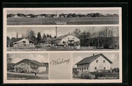 AK Weiding, Milch-Konservenfabrik v. Th. Menninger, Gasthaus Georg Maier, Handlung v. Schedlbauer