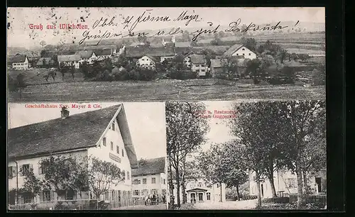 AK Wilzhofen, Geschäftshaus Xay. Mayer & Cie., Bahnhof u. Restauration