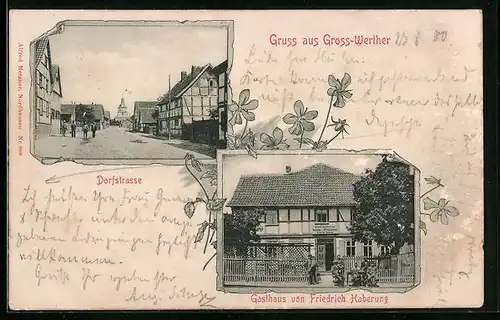 AK Grosswerther, Dorfstrasse und Gasthaus von Friedrich Haberung