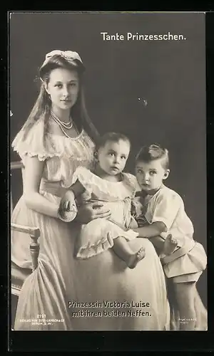 AK Tante Prinzesschen, Prinzessin Victoria Luise mit ihren beiden Neffen, AK-Reklame