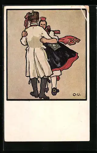 Künstler-AK Otto Ubbelohde: Paar beim Tanz in hessischer Tracht