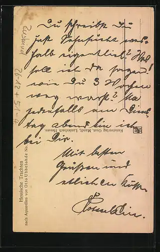 Künstler-AK Otto Ubbelohde: Paar beim Tanz in hessischer Tracht