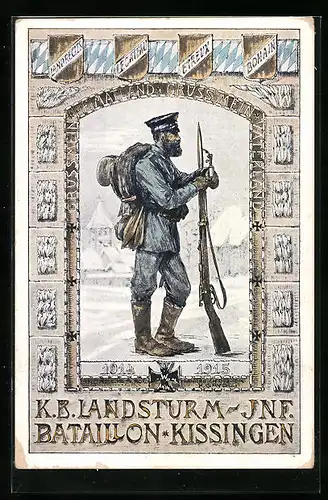 AK Kissingen, K. B. Landsturm-Infanterie-Bataillon Kissingen, Soldat mit Bajonett auf Gewehr