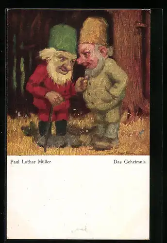 Künstler-AK Paul Lothar Müller: Das Geheimnis, Zwerge im vertraulichen Gespräch