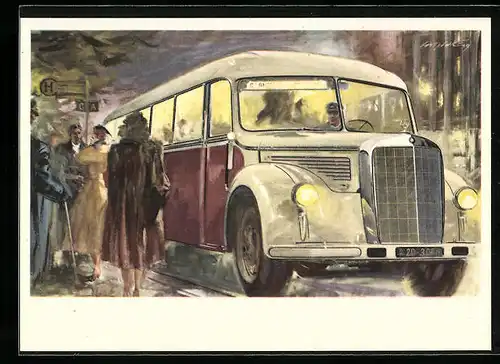 AK Autobus Typ O 5000 von Mercedes-Benz an einer Haltestelle