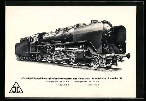 AK 1-D-1-Heissdampf-Tenderlokomotive der Firma Jung, Leergewicht 92,6 t, Deutsche Bundesbahn