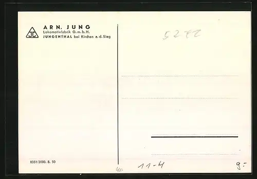 AK 1-D-1-Heissdampf-Tenderlokomotive der Firma Jung, Leergewicht 92,6 t, Deutsche Bundesbahn