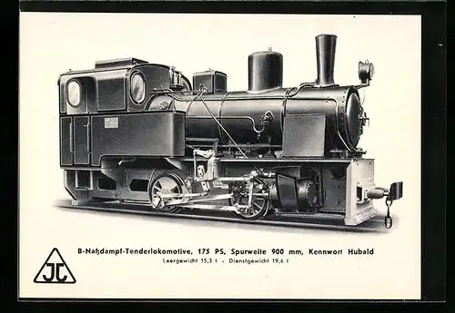 AK B-Nassdampf-Tenderlokomotive der Firma Jung, Leergewicht 15,3 t, Kennwort Hubald