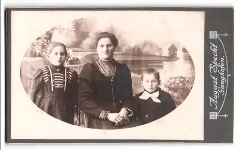Fotografie August Specht, Gangkofen, Bahnhofstr., Portrait stolzer Mutter mit ihren niedlichen Kindern