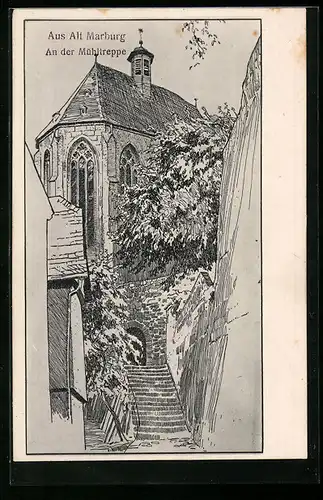 AK Alt-Marburg, an der Mühltreppe