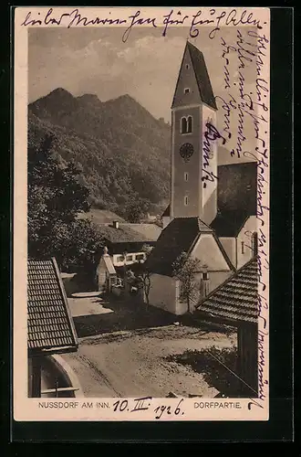 AK Nussdorf am Inn, Partie mit Kirche