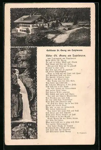 AK Oberaudorf / Bayern, Gasthaus St. Georg am Tatzelwurm, Wasserfall