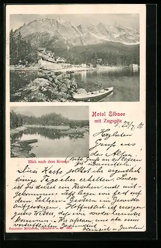 AK Grainau, Hotel Eibsee mit Zugspitz, Blick nach dem Kramer