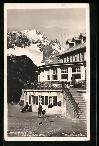 AK Grainau, Kreuzeckhaus mit Zugspitze