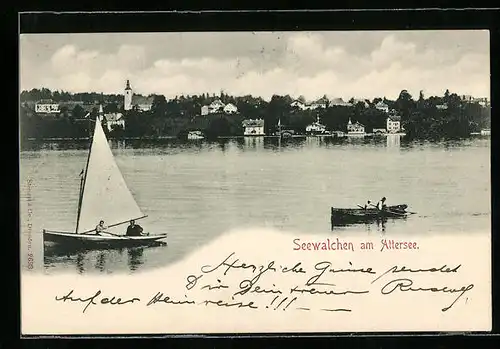 AK Seewalchen am Attersee, Blick vom See zur Ortschaft