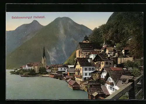 AK Hallstatt, Ortspartie am Seeufer