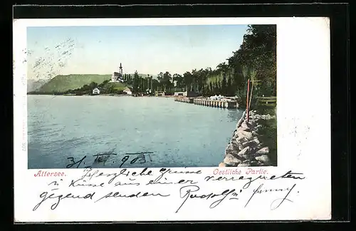AK Attersee, Uferpartie von Osten mit Blick zur Kirche