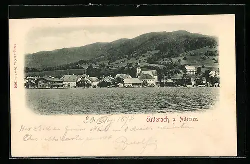 AK Unterach am Attersee, Totale vom See aus gesehen