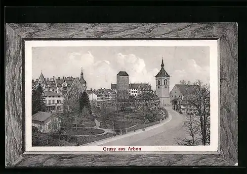 AK Arbon, Strassenpartie im Ort, Turm