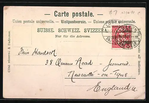 Mondschein-AK Flüelen, Teilansicht vom See aus