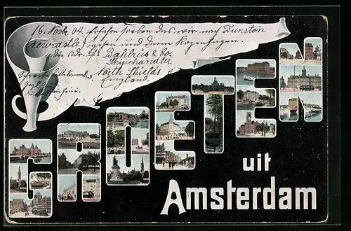AK Amsterdam, Kirche mit Denkmal, Strassenpartie, Brücke