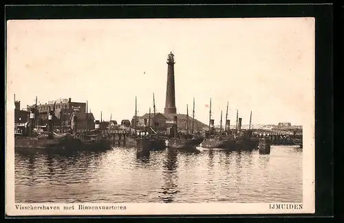 AK Ijmuiden, Visschershaven met Binnenvuurtoren