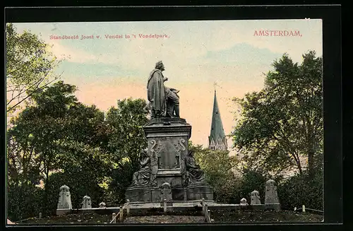 AK Amsterdam, Standbeeld Joost v. Vondel in`t Vondelpark