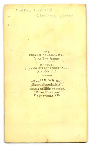 Fotografie William Wright, London, Portrait Mario Widmer, Opernsänger des Opera Comique Theatre
