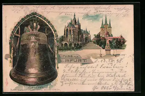 Lithographie Erfurt, Dom, St. Severikirche, Glocke Gloriosa