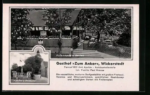 AK Wickerstedt, Gasthof Zum Anker, Kirche u. Denkmal
