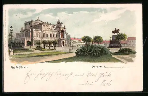 Lithographie Dresden, Königliches Hoftheater mit Anlagen