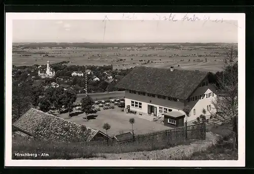 AK Hirschberg-Alm, Ortsansicht mit Gasthaus aus der Vogelschau