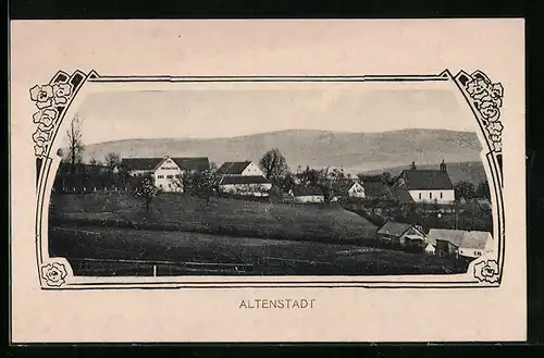 AK Altenstadt, Teilansicht mit Bergkette aus der Vogelschau