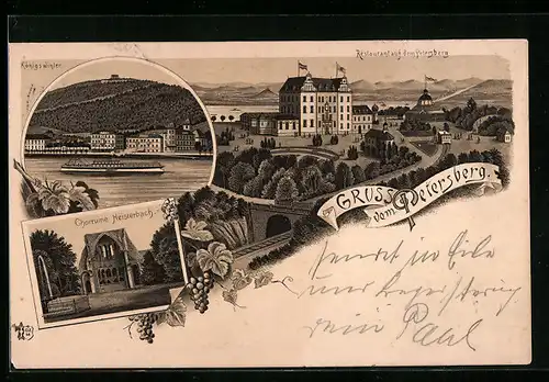 Lithographie Petersberg, Panorama, Restaurant auf dem Petersberg