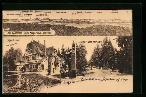 AK Esslingen, Bergpanorama, Gasthaus Waldschenke zu den drei Linden