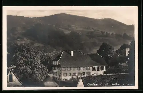 AK Oberharmersbach-Riersbach /Schwarzw., Gasthaus und Pension zur Sonne aus der Vogelschau