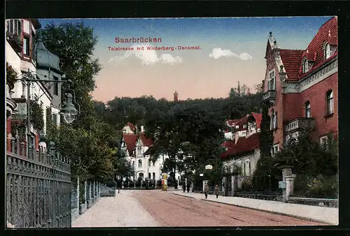 AK Saarbrücken, Talstrasse mit Winterberg-Denkmal