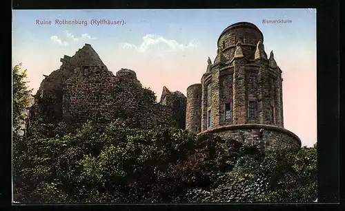 AK Steinthaleben / Kyffhäuser, Ruine Rothenburg mit Bismarckturm