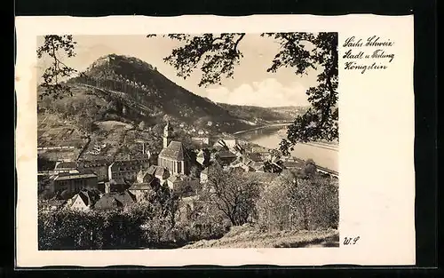 AK Königstein, Ortsansicht mit Festung