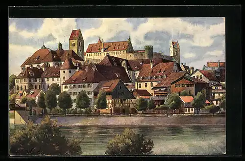 AK Füssen /Lech, Ortsansicht vom Wasser aus