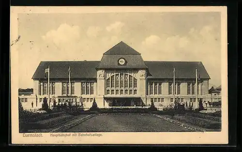 AK Darmstadt, Hauptbahnhof mit Bahnhofsanlage