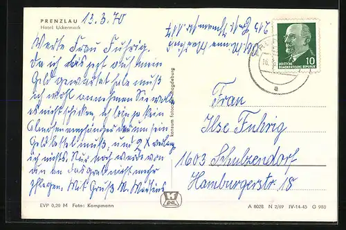 AK Prenzlau, Partie am Hotel Uckermark