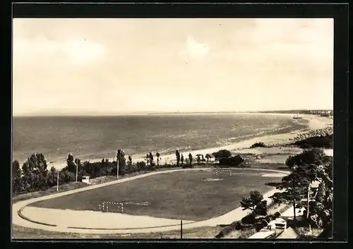 AK Heringsdorf, Blick auf das Ostseestadion und Meer
