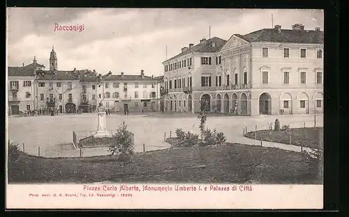 AK Racconigi, Piazza Alberto, Monumento Umberto I. e Palazzo di Città