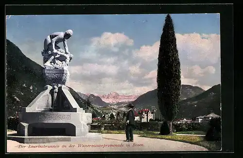 AK Bozen, Laurinsbrunnen an der Wassermauerpromenade