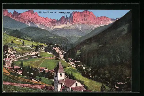AK St. Cyprian, Ortspartie mit Rosengarten