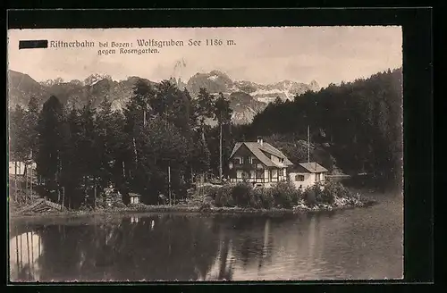 AK Rittnerbahn bei Bozen, Wolfsgruben See gegen Rosengarten