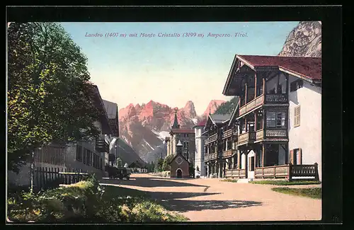 AK Landro im Ampezzotal, Strassenpartie mit Monte Cristallo