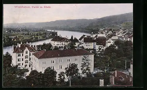 AK Waldshut am Rhein, Blick auf die Stadtvillen am Rheinufer